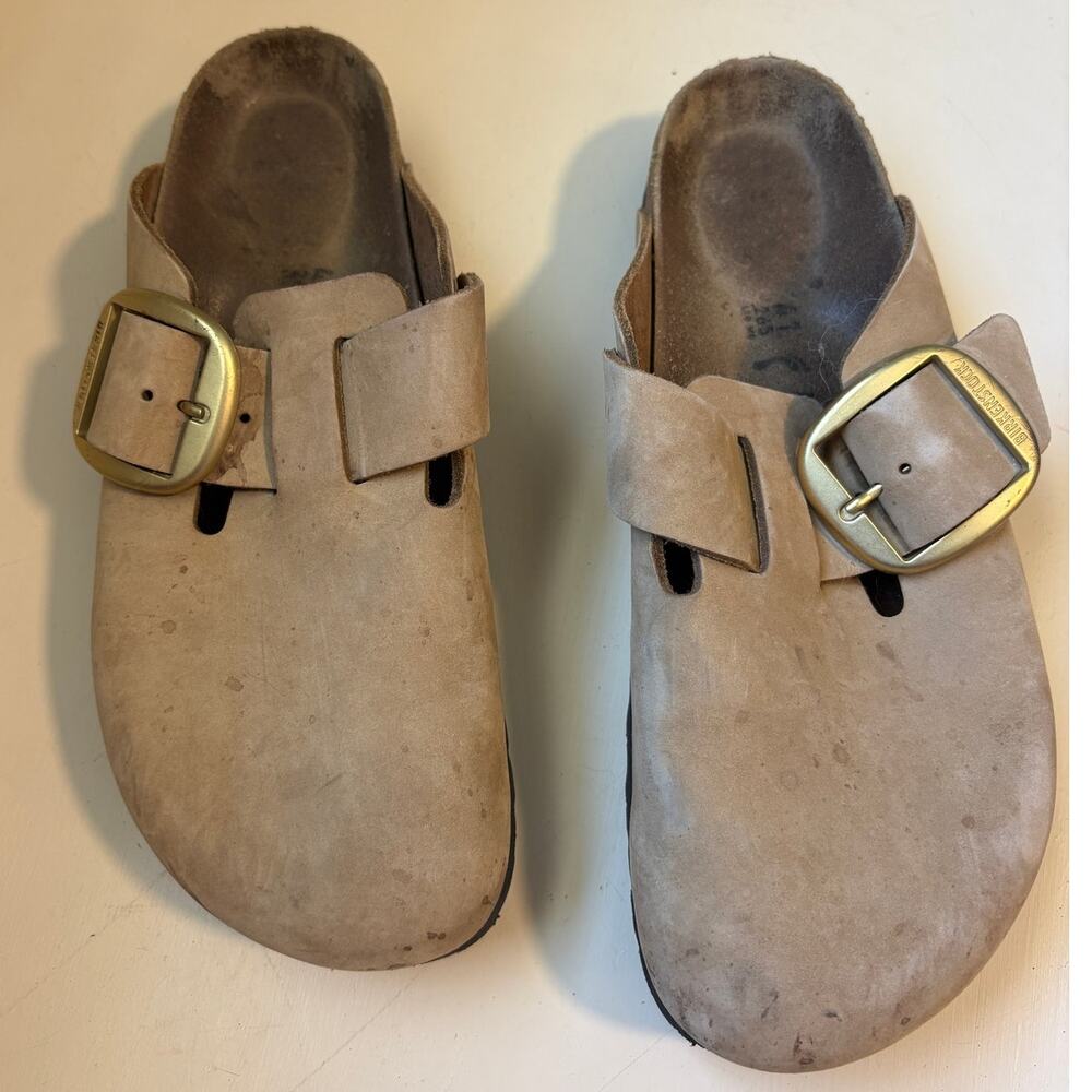 Birkenstock Boston Big Buckle Clogs Nubuck Leather Sandcastle W 10 - Picture 2 of 9